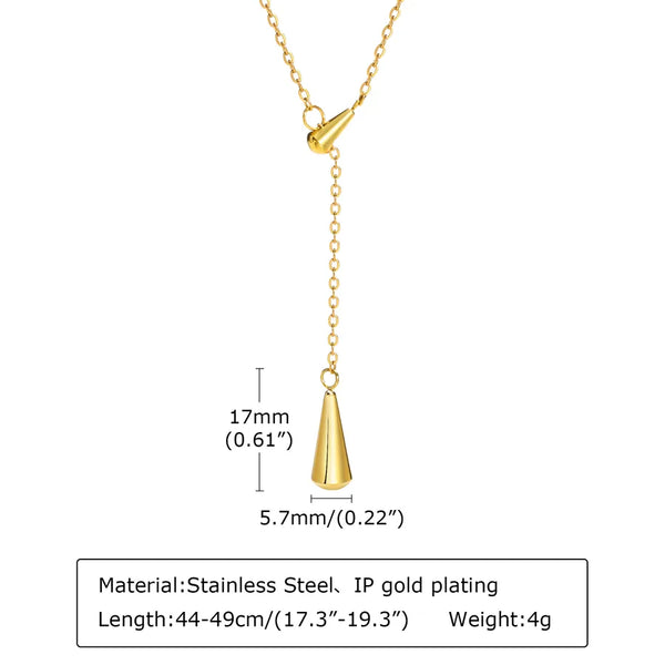 Water Droplets Y-Necklace Lariat Necklace for Women in 18K Real Gold Plated PVD Coated 201 Stainless Steel with Waterproof Non Tarnish Cable Chain