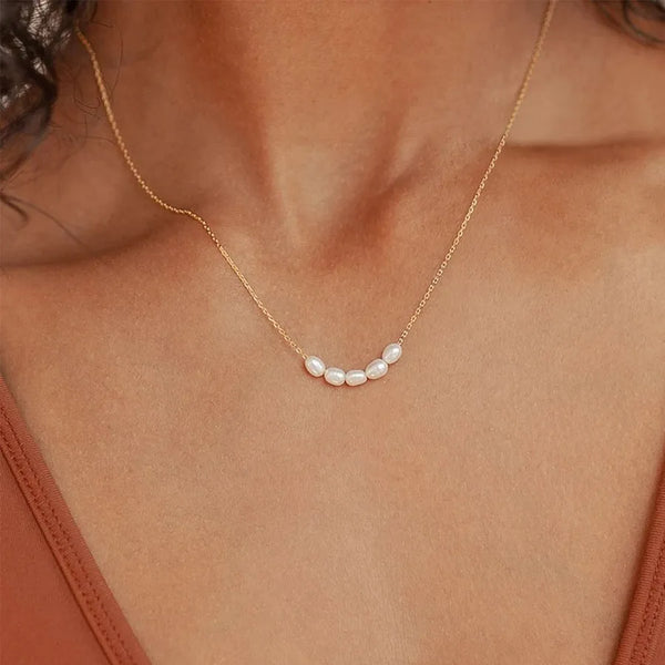 elegant geometric stainless steel gold plated pearl necklace