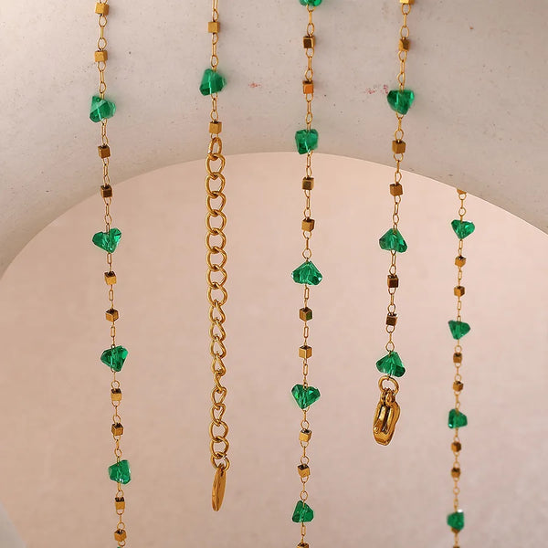 New Hot-Selling Necklace High-End Light Luxury Niche Vacuum Electroplating 18K Real Gold Irregular Green Crystal Collarbone Chain for Women