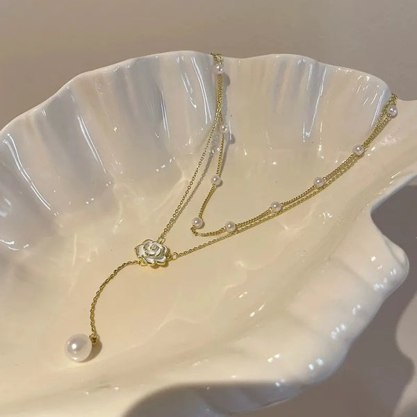ig style sweet water droplets heart shape flower copper enamel plating inlay rhinestones pearl pendant necklace