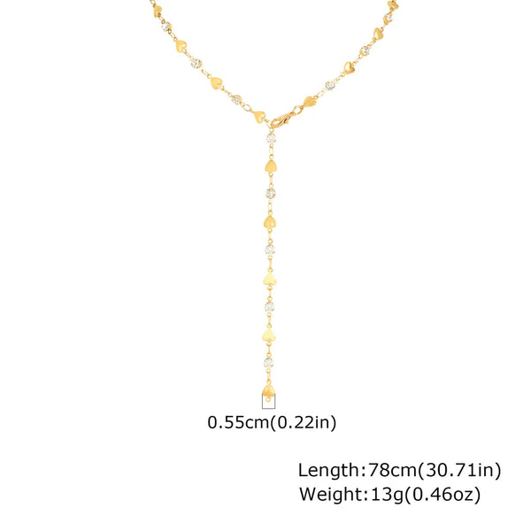Wholesale Jewelry Heart Shape Copper Alloy Rhinestones 18K Gold Plated cable chain Necklace