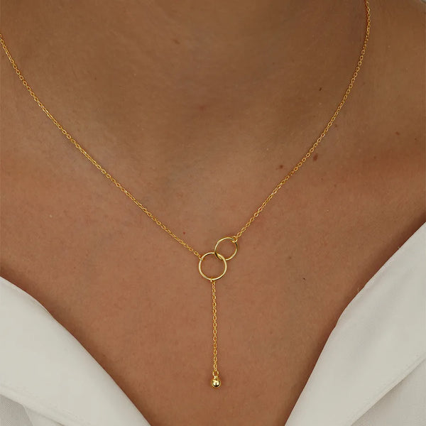 Geometric Necklace For Women in 925 Sterling Silver with 18K Real Gold Plated 0.03µm Thick Coating and Box Chain