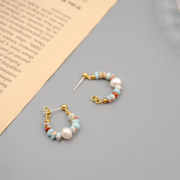 1 Pair Simple Style Classic Style Geometric Plating Freshwater Pearl Gold Plated Earrings