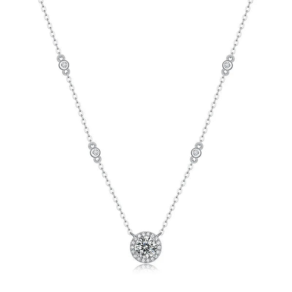 Fashionable 925 Sterling Silver Necklace For Women With Round Cut Moissanite Starry Sky Geometric Pendant Summer Accessory