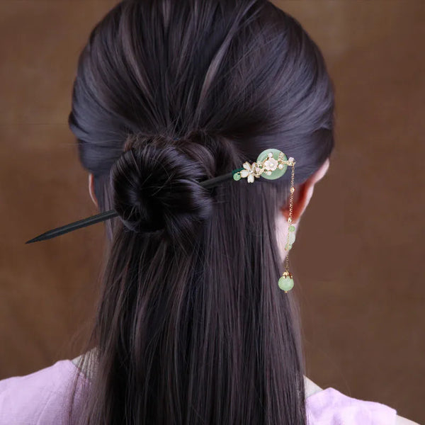 Bohemian Wooden Hairpin Black Ebony Tassel Hair Accessory for Women Ancient Chinese Hairpin