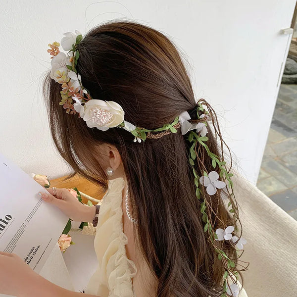 Super Fairy White Wreath Headwear Mori Girl Adult Simulation Flower Rattan Hair Band Decoration Performance Photo