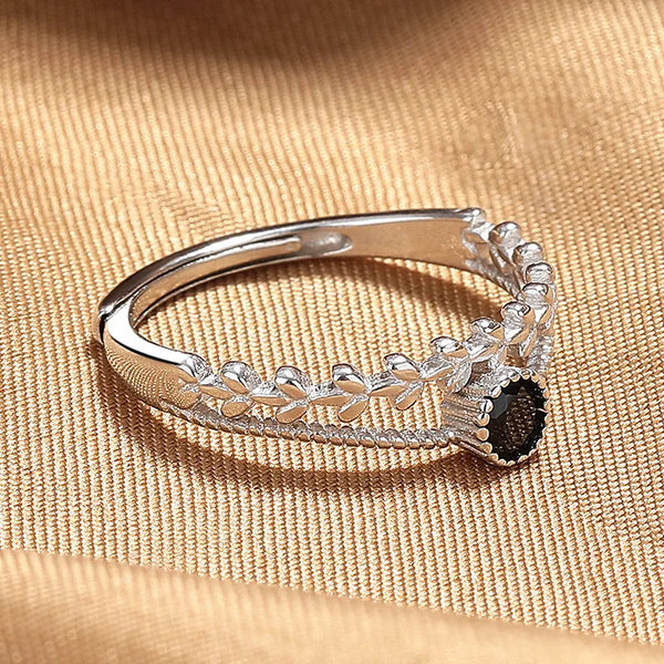 S925 Silver Wheat Ear Ring For Women Open Double Layer Simple Black Zircon Unique Design Sensation Finger Ring Personality Index Finger Ring