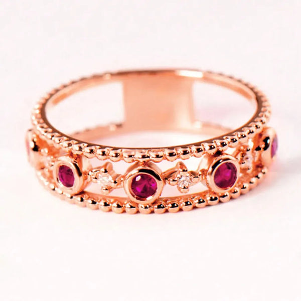 Geometric Women’s Ring with Claw Setting, Copper Base with KC Golden Water Plating, Featuring Zircon Inlay