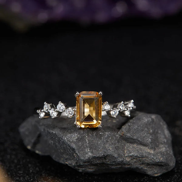 925 Sterling Silver Crystal Geometric Open Rings
