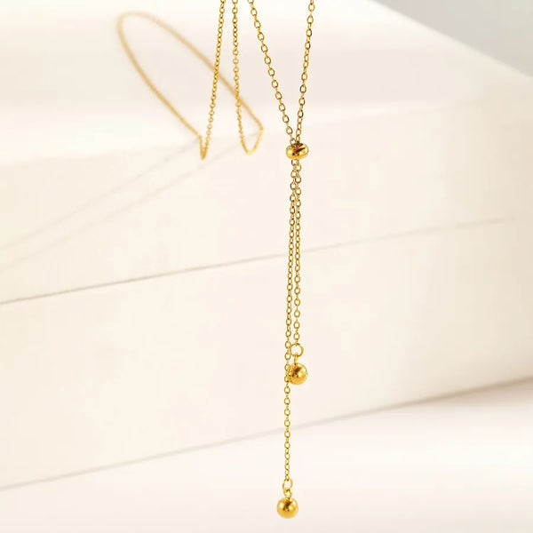 Three-dimensional Round Long Necklace for Women in 304 Stainless Steel with 18K Real Gold Plated PVD Coated Cable Chain