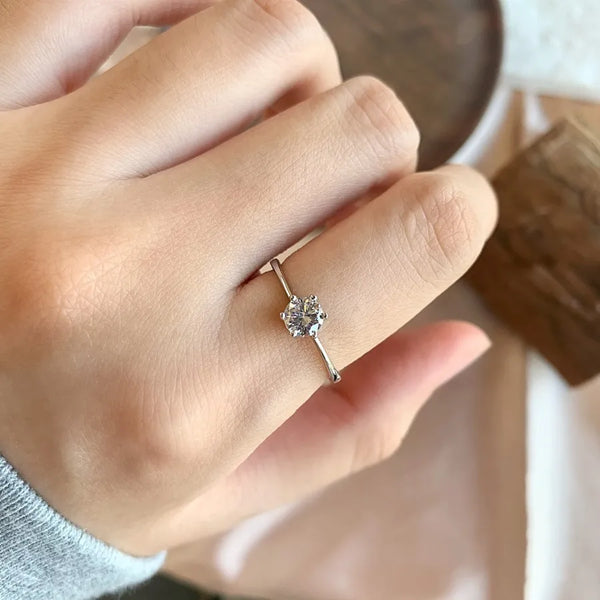 925 Silver Ring Women's Retro Classic Simple 6-Claw Birthstone Series Opening Adjustable Silver Ring