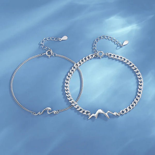 Original Couple Bracelets 925 Sterling Silver Simple Geometric Design Chinese Style Handmade Wrist Jewelry For Lovers
