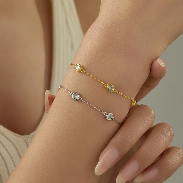 Fashion 925 Sterling Silver Silver Bubble Round Zircon Bracelet Women's Accessories Perfect Valentine's Day Gift Stackable Multifunctional