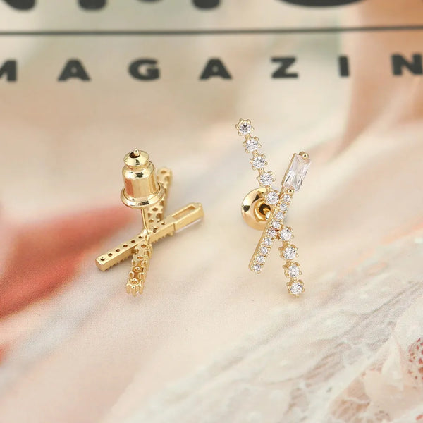 Luxurious Full Diamond X Letter Zircon Earrings Trendy Design Elegant Fashion Copper Material Unisex Copper Needle Process