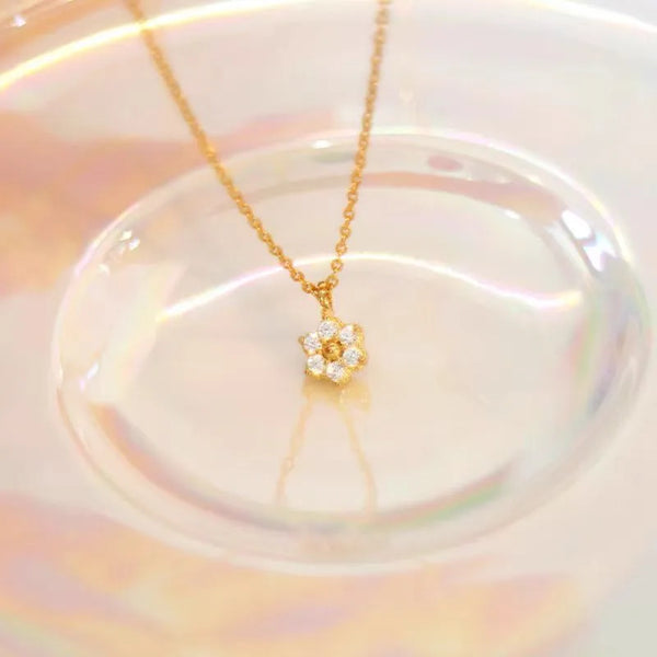 925 Sterling Silver cable chain Flower Pendant Necklace