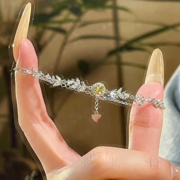 Pure Silver S925 Full Diamond Bracelet Natural Color Gemstone Autumn Winter New Year Gift Women's Sweet Floral Pattern Crystal Embedded