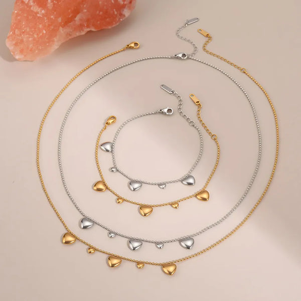 Versatile 304 Stainless Steel 18k Vacuum Plated Heart Necklace Bracelet Non-Fading Jewelry