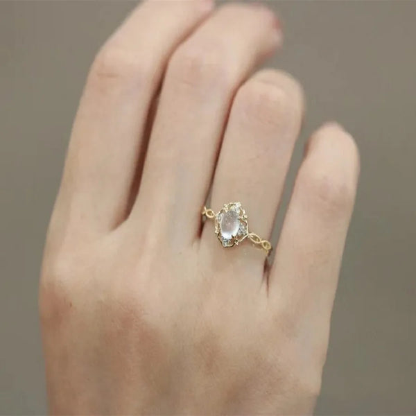 simple style oval copper plating inlay opal open rings