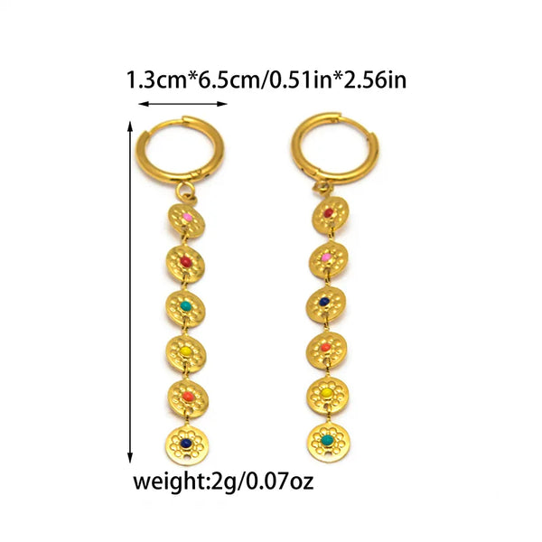 1 Pair IG Style Vacation Commute Round 304 Stainless Steel 14K Gold Plated Dangling Earrings