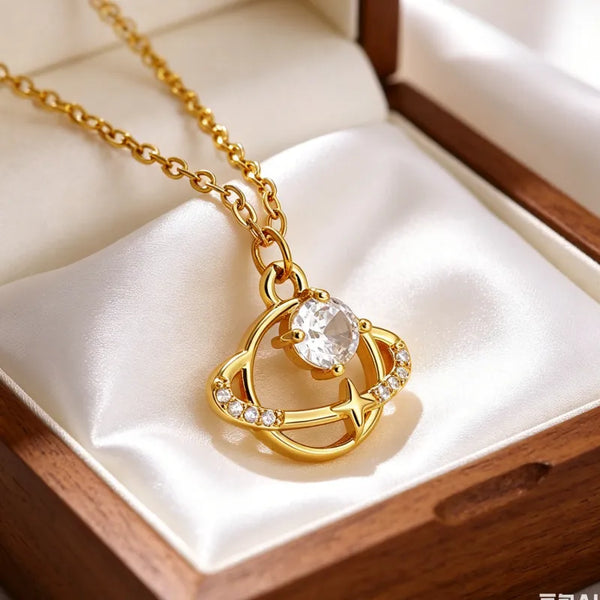 Unisex Geometric Necklace Featuring Waterproof Non Tarnish Copper with 18K Real Gold PVD Coated and Zircon Inlay