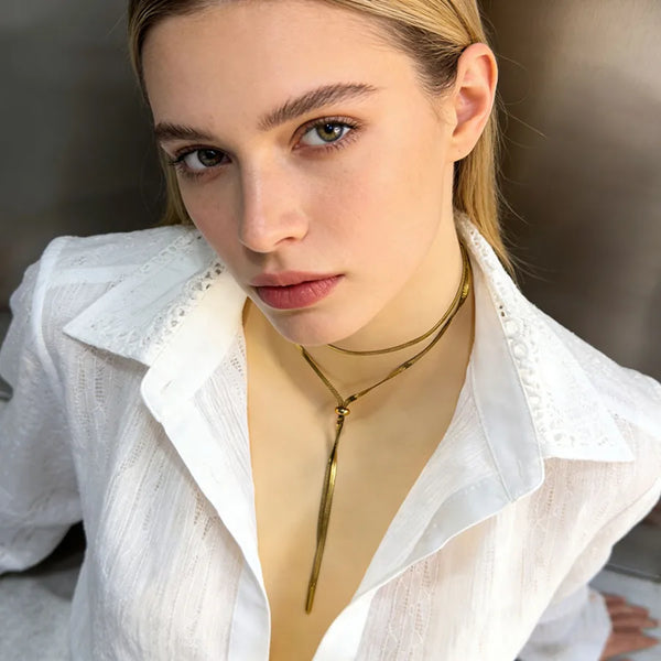 For Sweater Chain Necklace in Golden Featuring Durable 304 Stainless Steel Snake Chain