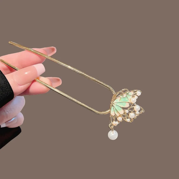 Elegant Butterfly Hair Sticks in Gold Alloy, Perfect Birthday Hair Accessories