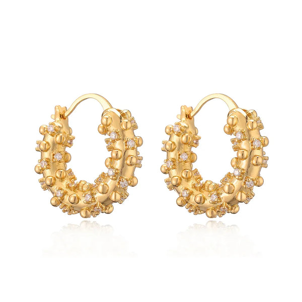 1 pair simple style commute round plating inlay copper zircon 18k gold plated earrings