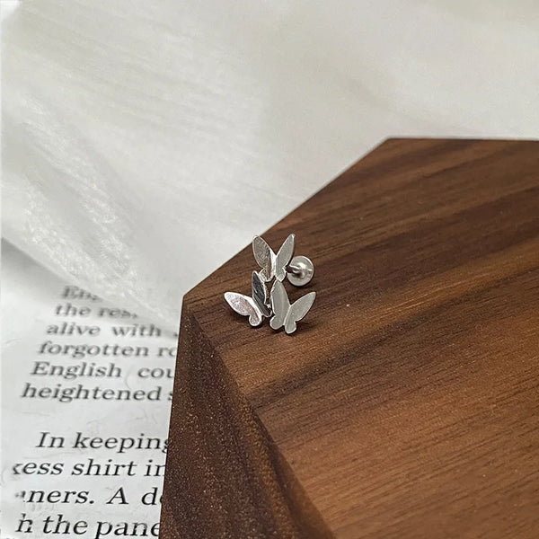 925 Silver Butterfly Ear Studs Piercing Nose Studs Versatile Women's Earrings Fashionable Animal Pattern Jewelry Accessories