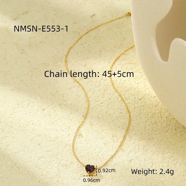 Wholesale Jewelry Elegant Heart Shape 304 Stainless Steel Zircon 18K Gold Plated Plating cable chain Necklace