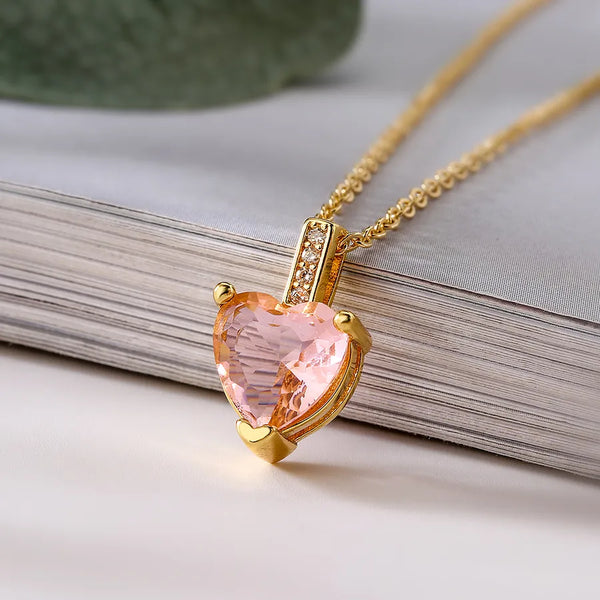 simple style commute heart shape copper plating inlay zircon 18k gold plated pendant necklace
