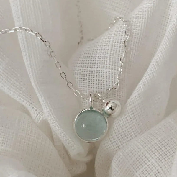 925 Sterling Silver Crystal Inlay Solid Color Pendant Necklace