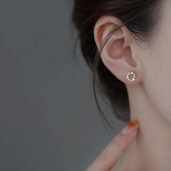 1 Pair 925 Sterling Silver Zircon Flower Ear Studs