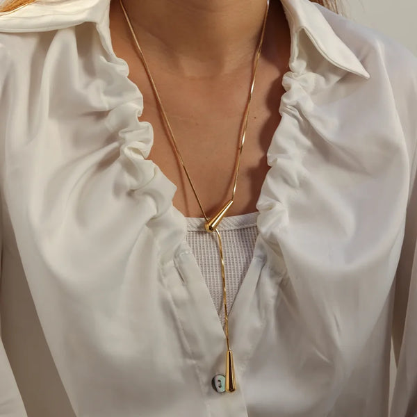 18K Gold Plated 304 Stainless Steel Vacuum Electroplating (In Furnace) Snake Chain Round Water Drop Rectangle Simple Style Pendant Necklace for Women