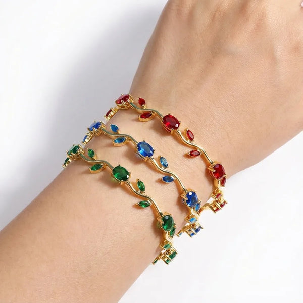 Women’s Electroplated Copper Bracelet with Tulip Flower Design Featuring Zircon Inlay, Elegant Floral Jewelry