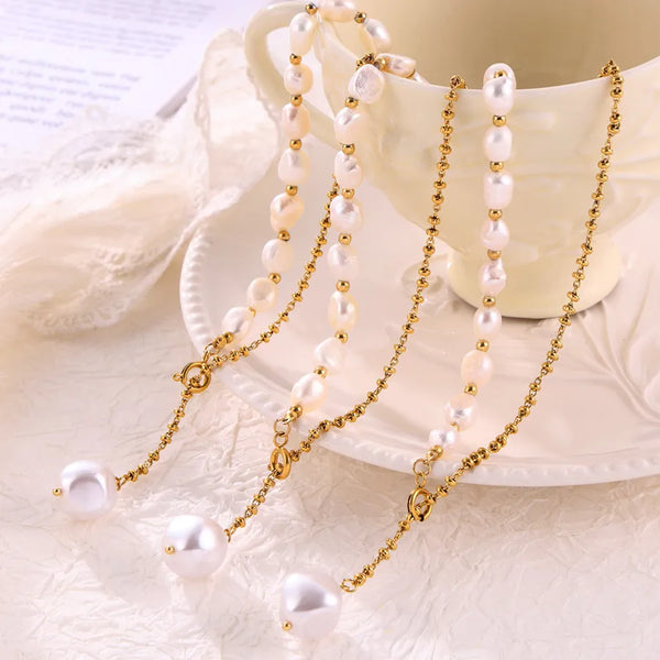 Wholesale Jewelry Geometric Titanium Steel Freshwater Pearl Plating Stainless Steel Necklaces