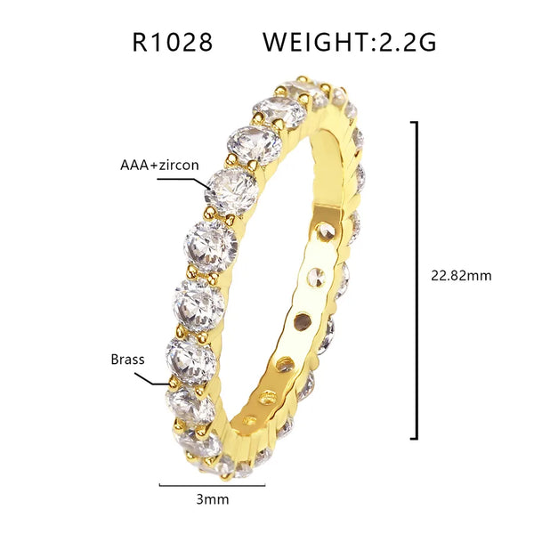 Wholesale Jewelry Classic Style Round Copper Zircon K Gold Plated Rose Gold Plated White Gold Plated Rings