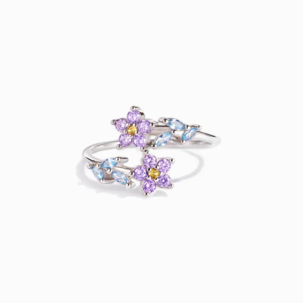 925 Sterling Silver Zircon Flower Open Rings