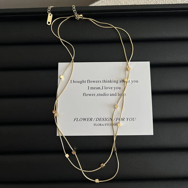 simple style square titanium steel plating double layer necklaces 1 piece