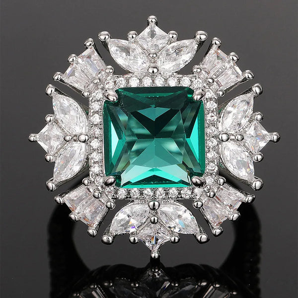 Geometric Claw Setting Ring for Women in Copper with White K Water Plating and Zircon Inlay
