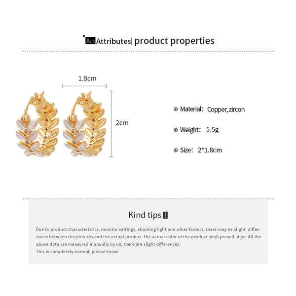 1 Pair Cute Sweet Leaves Inlay Copper Zircon Earrings