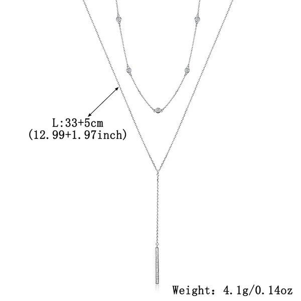 S925 Sterling Silver Necklace With Embedded Zirconia Tassel Fashionable Geometric Pattern Lobster Clasp For Party Wear