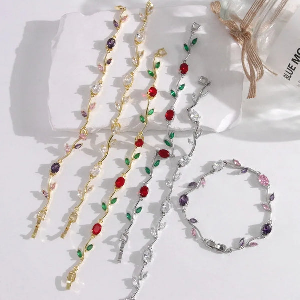 Romantic Tulip Bracelet Elegant French Girl Forest System Design Sensation Accessories Vacuum Electroplated Real Gold Copper Zirconia Clasp