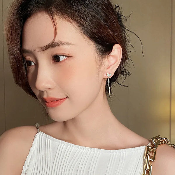 1 pair simple style heart shape patchwork copper drop earrings