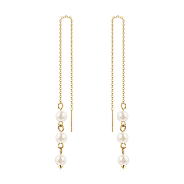 1 Pair Elegant Simple Style Round Beaded Pearl Plating 304 Stainless Steel 18K Gold Plated Ear line