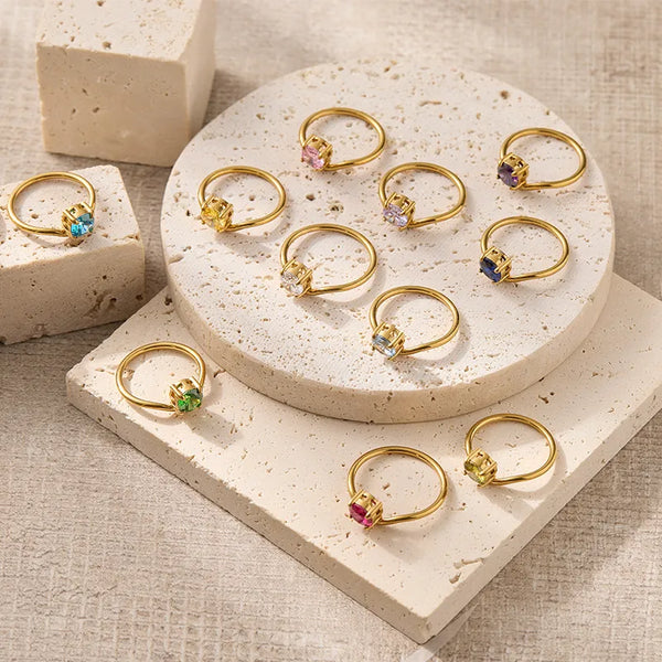 Unisex Round Rings in Hypoallergenic 316 Stainless Steel with PVD Coating, 18K Gold Plated, Zircon Inlay