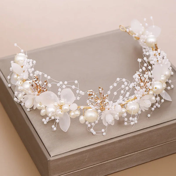 retro fashion flower alloy inlay artificial crystal artificial pearl hair band