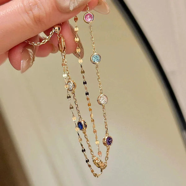 Adjustable S925 Silver Bubble Rainbow Diamond Bracelet Women's Fashion Jewelry New Arrival Double Layer Bubble Design