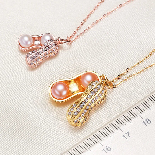 Freshwater Pearl Copper cable chain Peanut Pendant Necklace