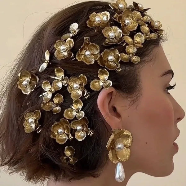 ins explosions! Vintage Palace Style Flower Hairpin Side Clip Summer New Entry Light Luxury Bridal Headwear Side Clip Women