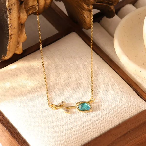 Simple Stainless Steel Tulip Pendant Necklace Micro Inlaid Zircon Cat Eye Necklace for Women